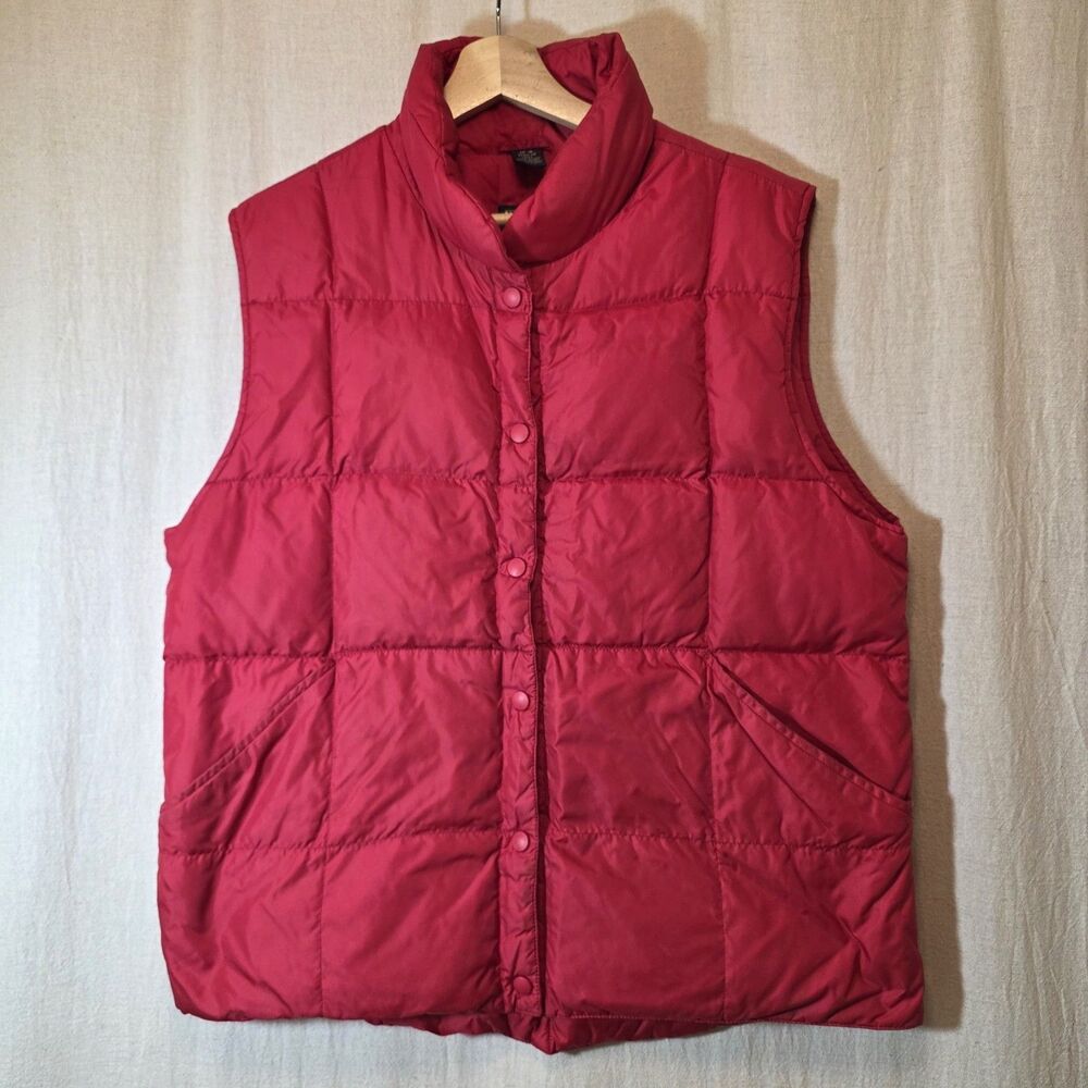 Lands' End Women's Red Down Filled Puffer Vest Size Large Snaps Gorpcore Layer